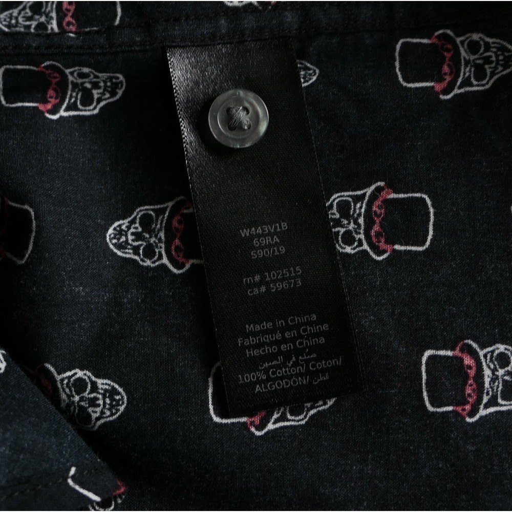 John Varvatos Button Down L Slash Skull Top Hat Print Mens S/S Shirt Rock & Roll - Picture 9 of 10